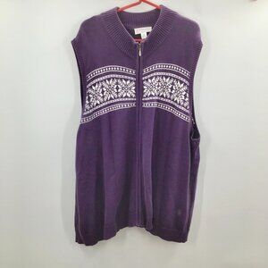 Women's 3X Purple Sweater Vest Fair Isles Scandinavian Christmas Snowflakes Zip
